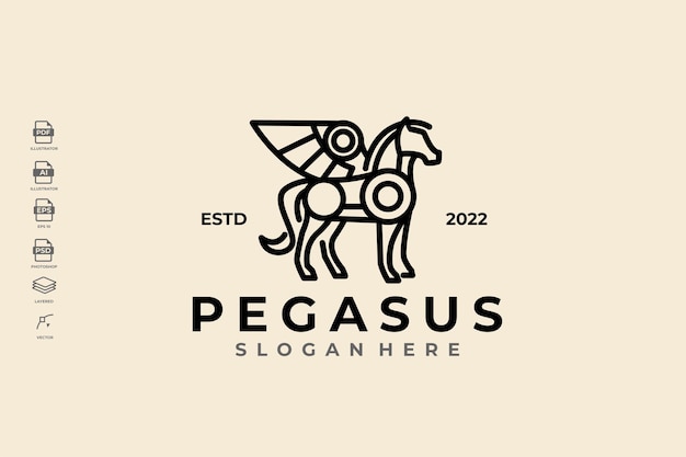 Luxury Line Art Heraldic Pegasus Horse Graphic Logo Design Template