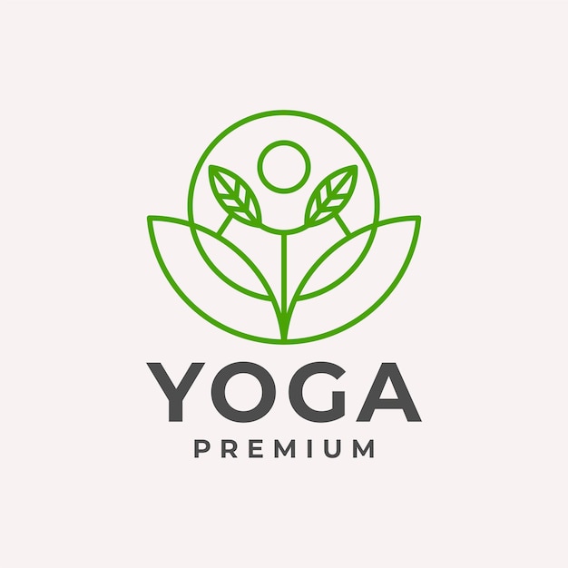 Lusso linea arte yoga foglia logo vector