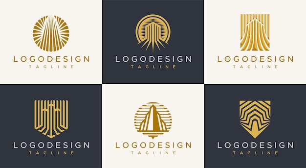 Luxury line building logo design template set. Property logo branding vector collection