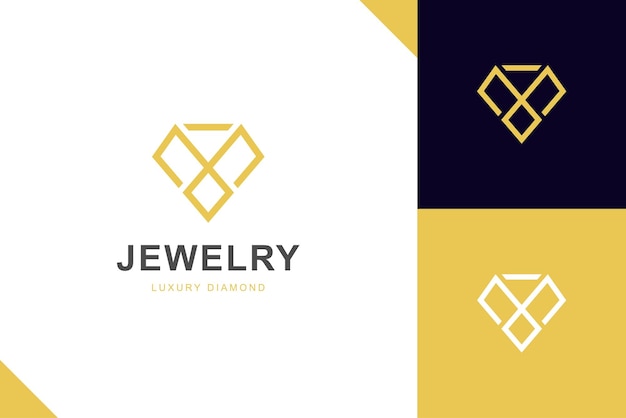 보석 가게 비즈니스 정체성 로고 삽화를 위한 보석 우아한 로고 아이콘 디자인 개념이 있는 고급 라인 다이아몬드 단순 최소 선형 스타일
