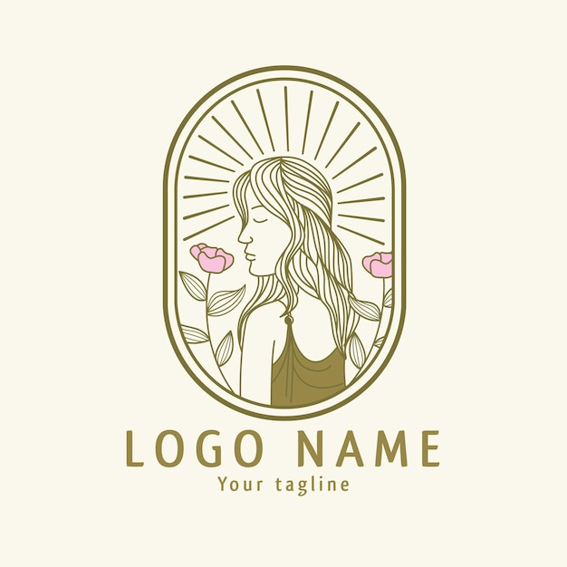 luxury linear beauty woman logo template vintage style