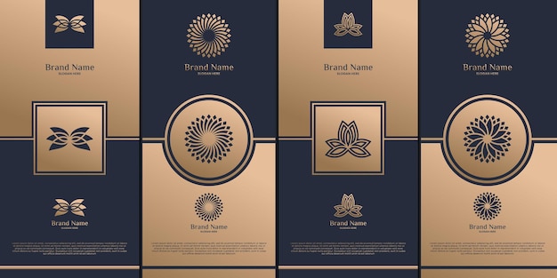 Роскошный логотип и золотой дизайн упаковки природа роскошный лотос оздоровительный цветочный узор