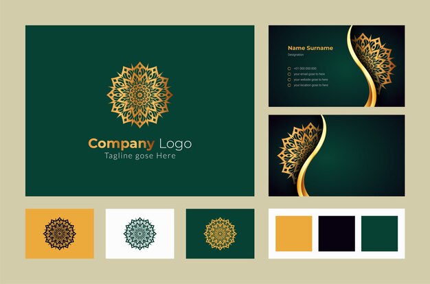 Vector luxury logo and business card design template with luxury ornamental mandala arabesque