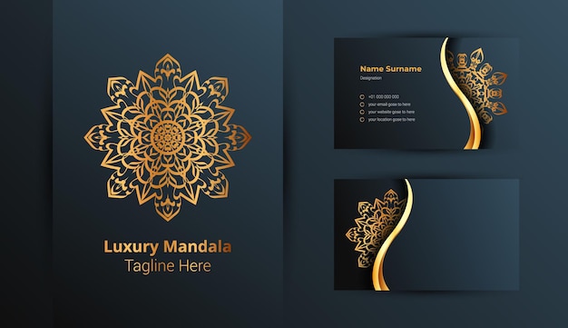 Luxury logo and business card design template with luxury ornamental mandala