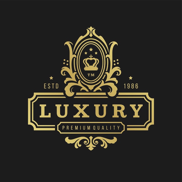 Luxury logo design template vector illustration Victorian vignettes ornament shapes for logotype or badge design Good for fashion boutique alcohol or restaurant branding