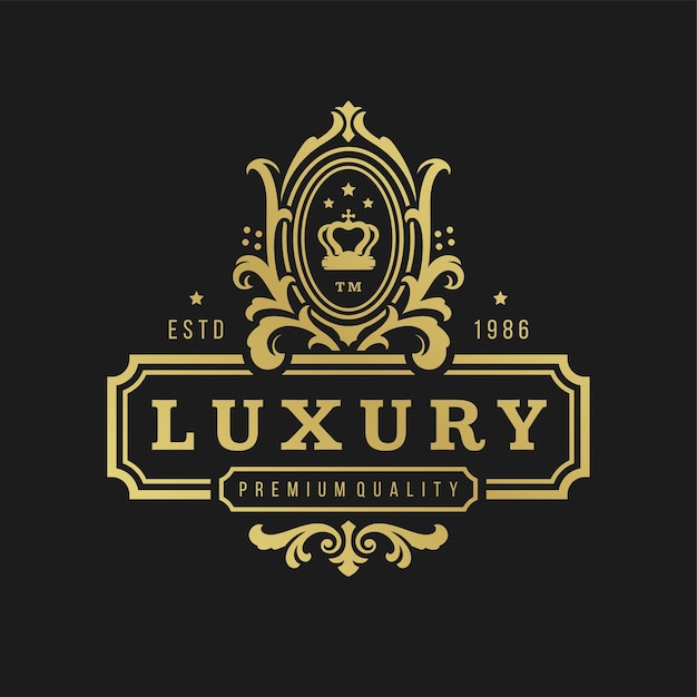 Vector luxury logo design template vector illustration victorian vignettes ornament shapes for logotype or badge design good for fashion boutique alcohol or restaurant branding