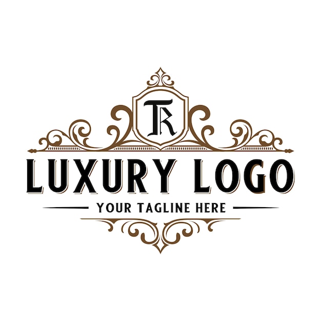 Design del logo di lusso con elementi ornamentali, per gioielli o ristoranti, moda, prodotti di bellezza, c