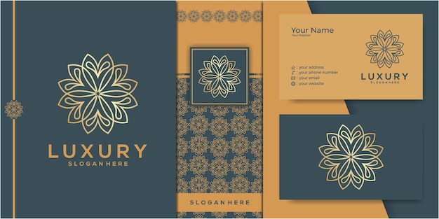 Vector luxury logo and gold packaging design nature luxury flower pattern