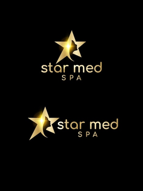 Роскошный логотип star med для spa с красивым силуэтом лица девушки