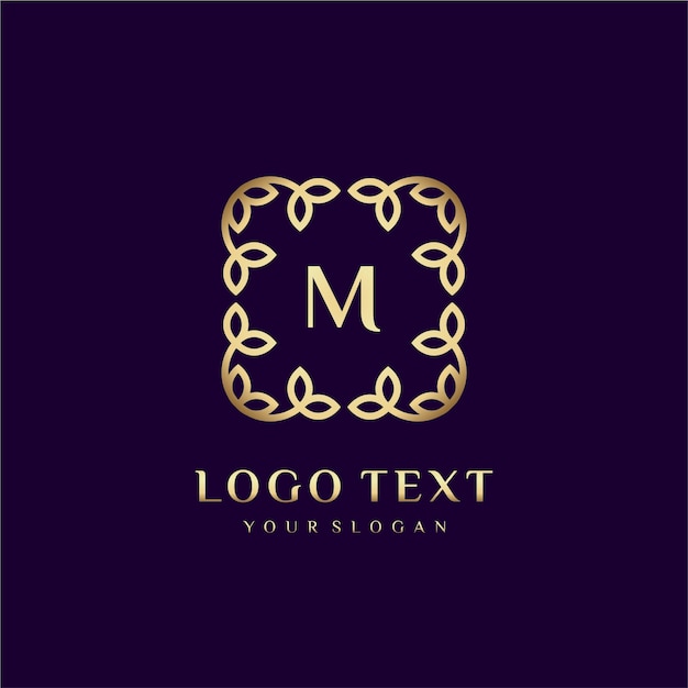 Luxury logo template (M) for your brand with floral decoration