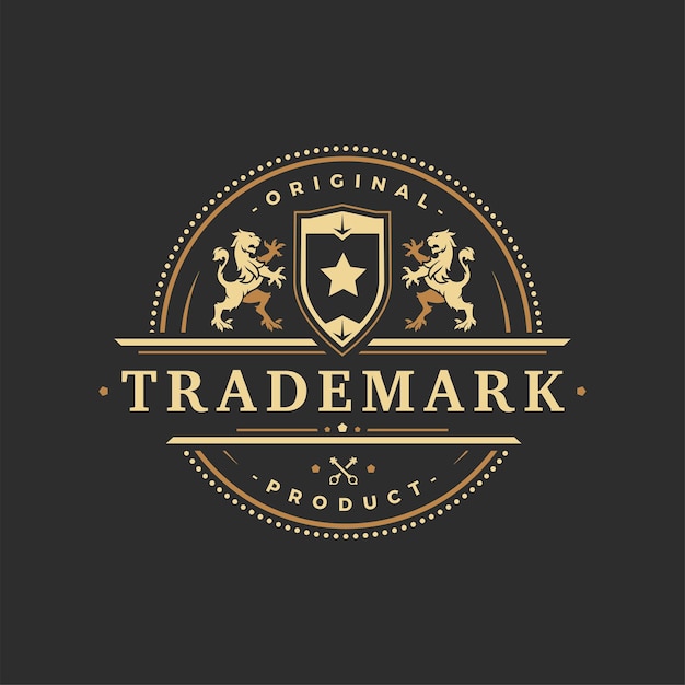 Luxury logo template vector object for logotype or badge design trendy vintage royal style illustration good for fashion boutique alcohol or hotel brand