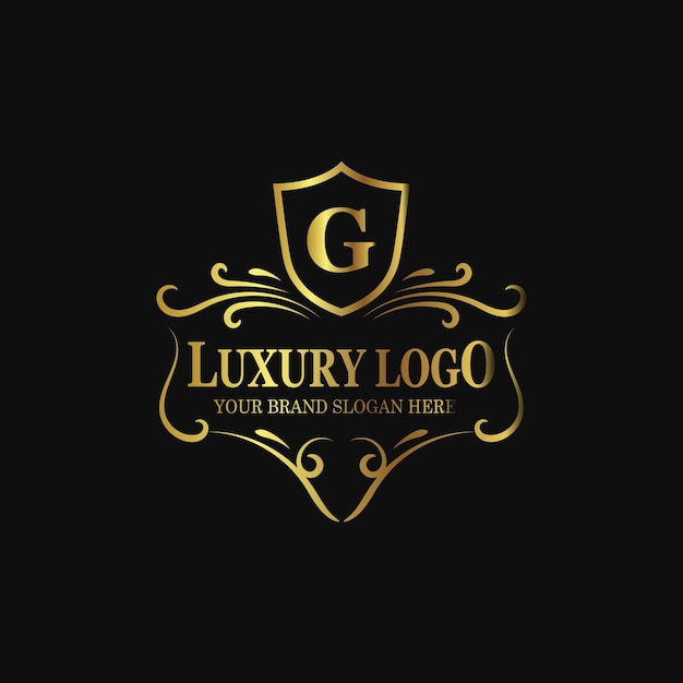 Vettore modello di logo di lusso con stile logo vintage di colore dorato