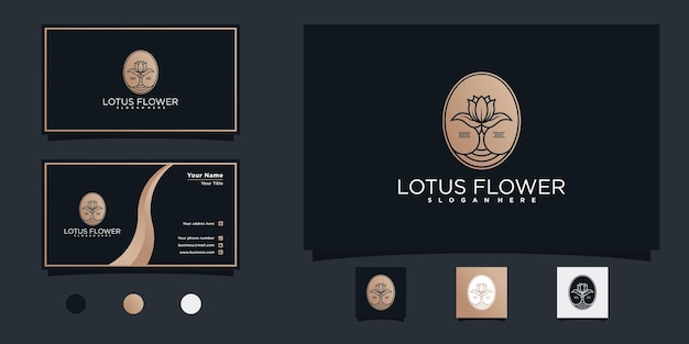 Design del logo del fiore di loto di lusso con un concetto di spazio negativo di colore sfumato unico vettore premium