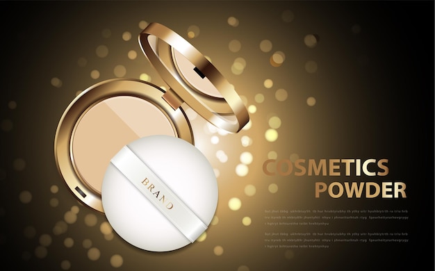 Vector luxury make-up powder ads, gold package background illustration vector design.