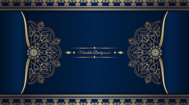豪華な曼荼羅背景青と金のデザインベクトル
