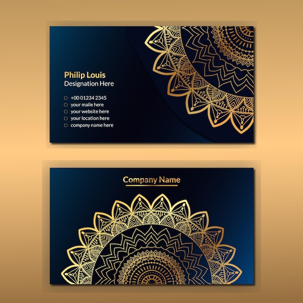 Luxury mandala business card template with gold color