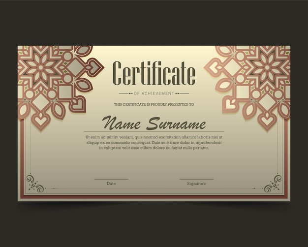 Luxury mandala certificate award diploma