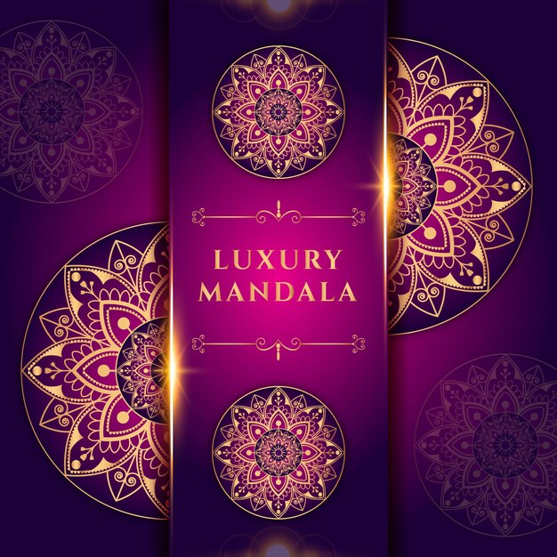 Luxury mandala design with gold and purple color decoration