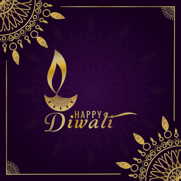 Vector luxury mandala diwali diya golden lamp