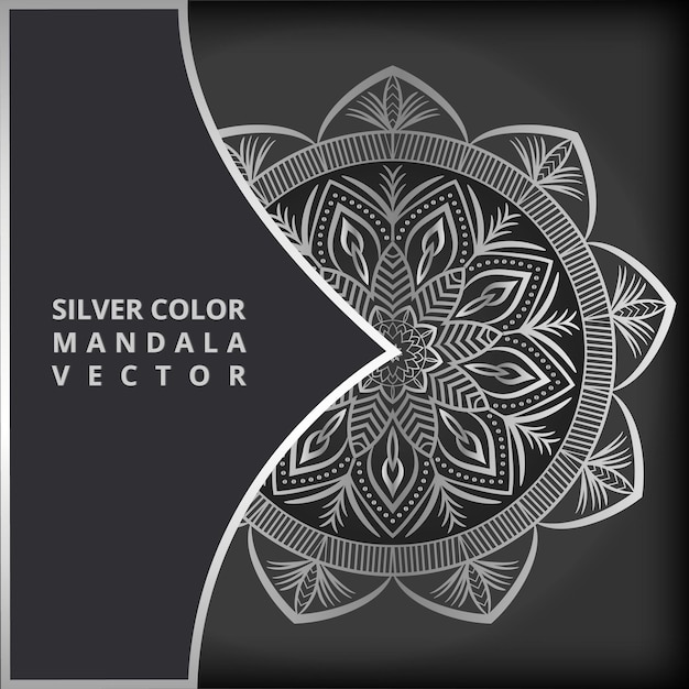 Modello di disegno di mandala di lusso in colore argento mandala illustrazione vettoriale sfondo