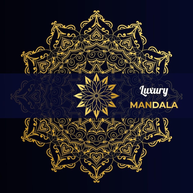 Vector luxury mandala golden ornamental design with blue background