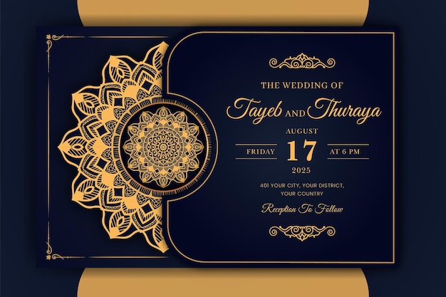 Luxury Mandala Wedding Invitation Card template with arabesque pattern Arabic Islamic background