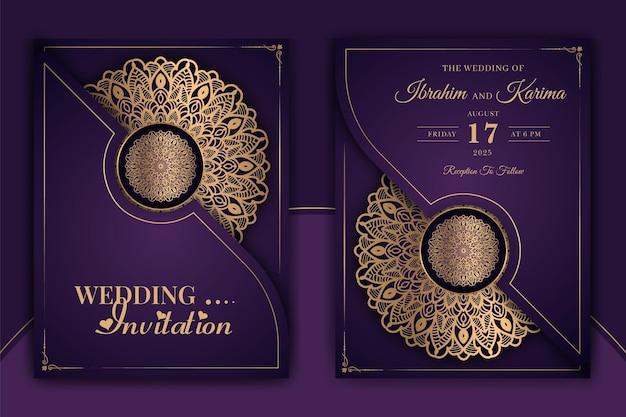 Luxury Mandala Wedding Invitation Card template with arabesque pattern Arabic Islamic background