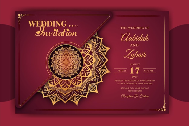 Modello di carta di invito a nozze mandala di lusso con motivo arabesco sfondo islamico arabo