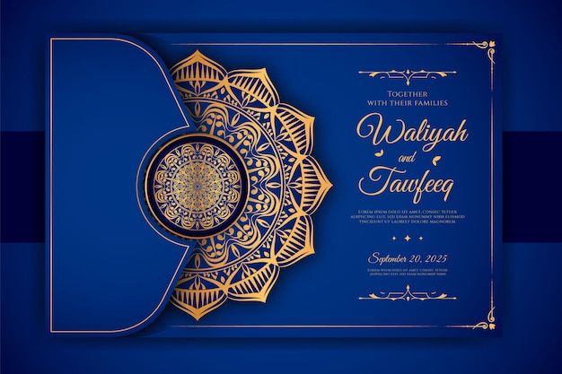 Luxury Mandala Wedding Invitation Card template with arabesque pattern Arabic Islamic background