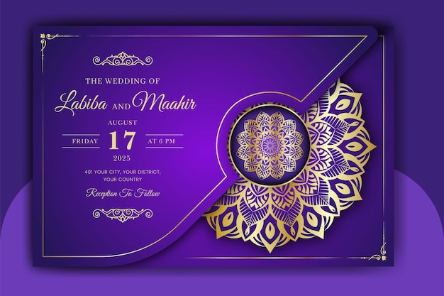 Luxury mandala wedding invitation card template with arabesque pattern arabic islamic background