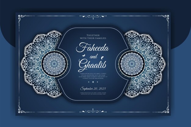 Luxury Mandala Wedding Invitation Card template with arabesque pattern Arabic Islamic background