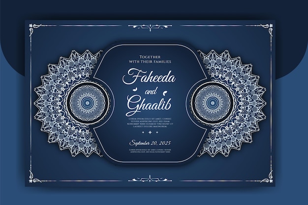 Luxury Mandala Wedding Invitation Card template with arabesque pattern Arabic Islamic background