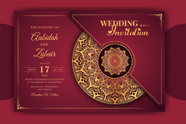 Luxury mandala wedding invitation card template with arabesque pattern arabic islamic background