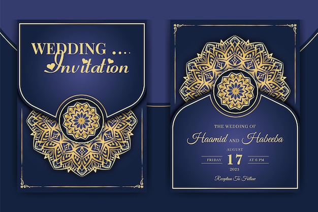 Luxury Mandala Wedding Invitation Card template with arabesque pattern Arabic Islamic background