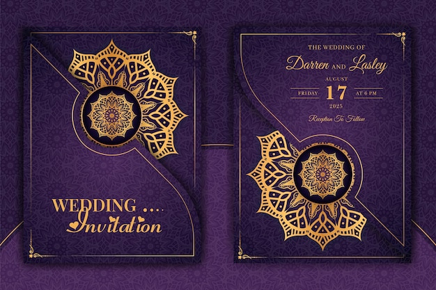 Luxury Mandala Wedding Invitation Card template with arabesque pattern Arabic Islamic background