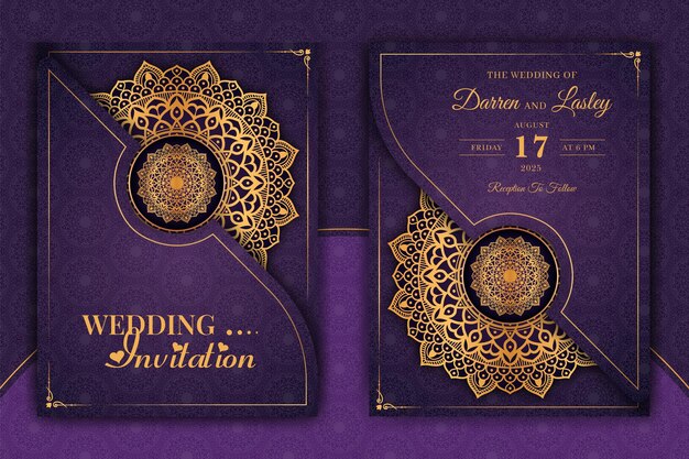 Luxury Mandala Wedding Invitation Card template with arabesque pattern Arabic Islamic background