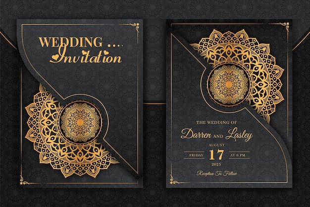Luxury Mandala Wedding Invitation Card template with arabesque pattern Arabic Islamic background