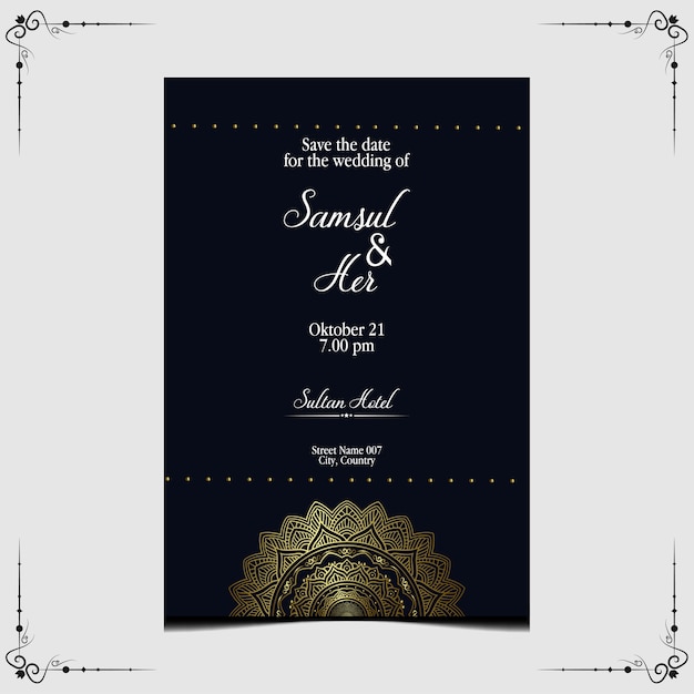 Luxury mandala wedding invitation template.