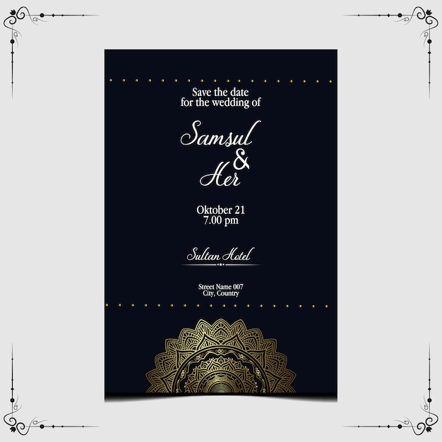 Vector luxury mandala wedding invitation template.