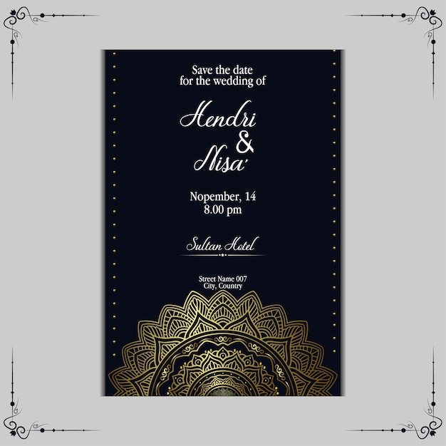 Vector luxury mandala wedding invitation template.