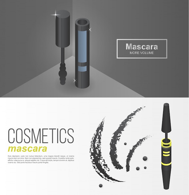 Luxury mascara banner set, isometric style