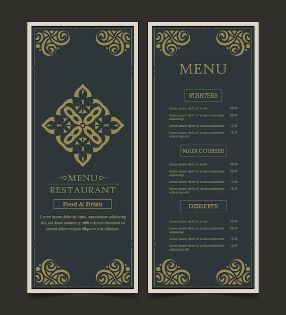 Layout del menu di lusso con elementi ornamentali