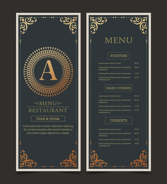 Layout del menu di lusso con elementi ornamentali