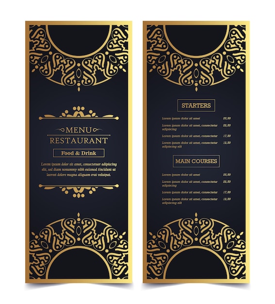 Luxury menu layout with ornamental elements