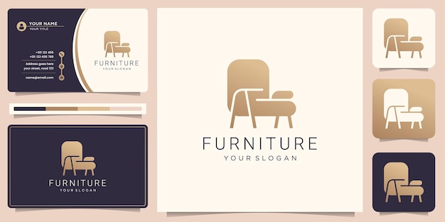 Vector luxury minimalist furniture logo and business card with chair logo design style