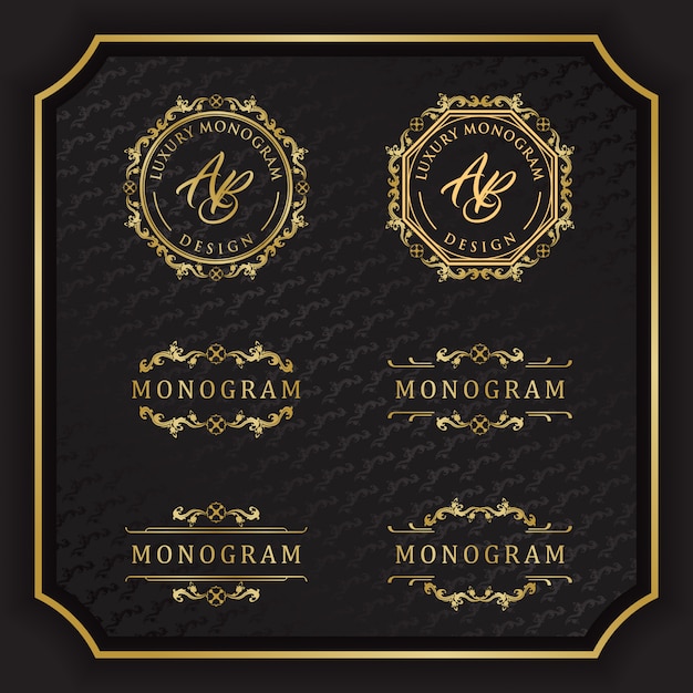 Vector luxury monogram design with elegant black background
