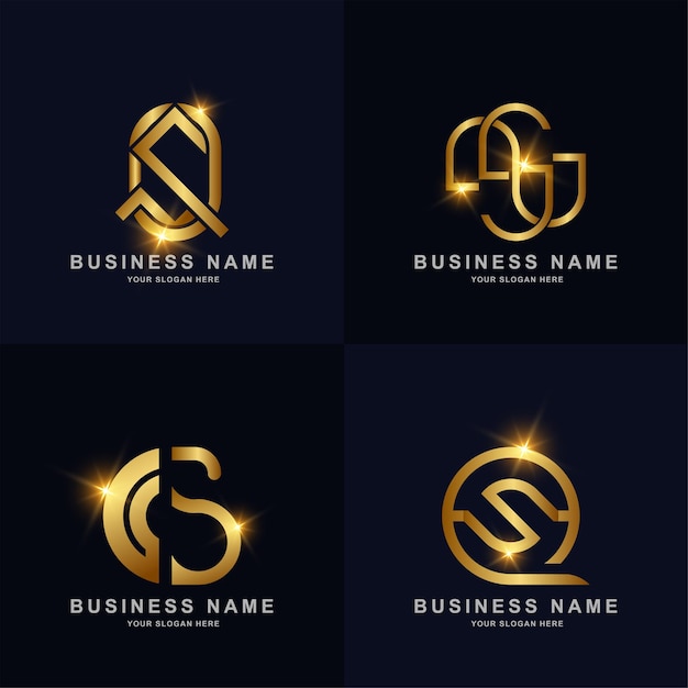 Collezione di set di logo di lusso con lettera s monogramma con elegante colore oro