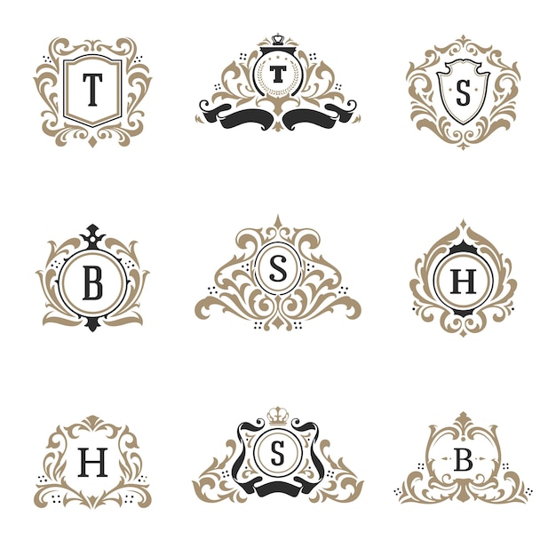 Vector luxury monograms logos templates vector objects set for logotype or badge design