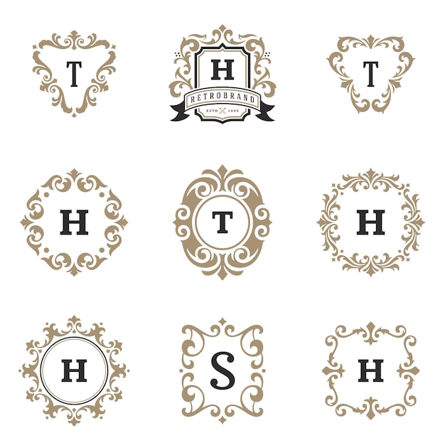 Vector luxury monograms logos templates vector objects set for logotype or badge design