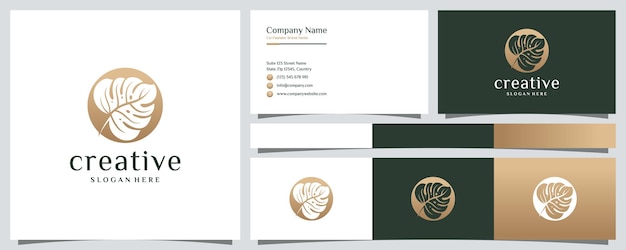 Luxury monstera leaf logo design with business card